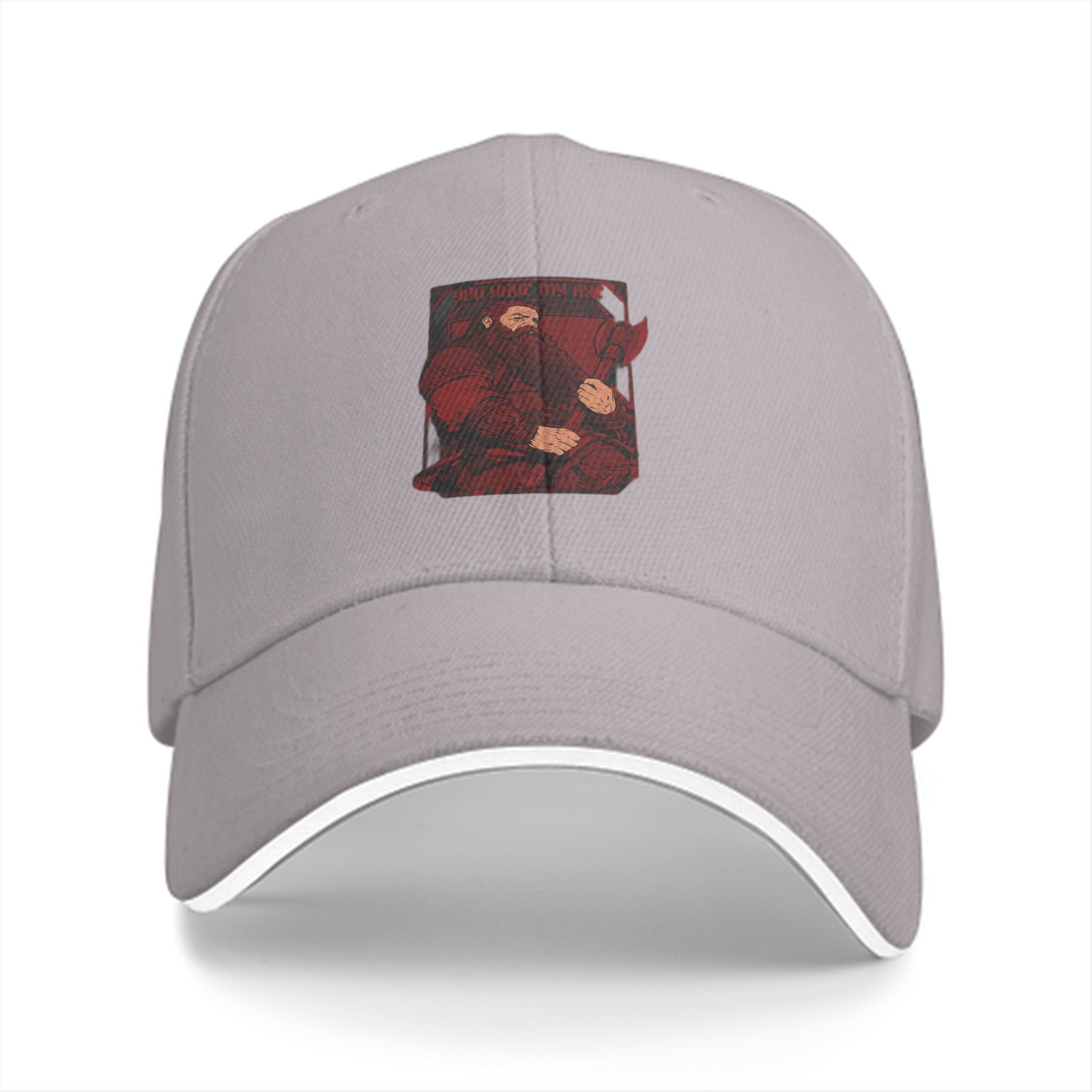 Black Baseball Cap With Red Bearded Figure Graphic Print