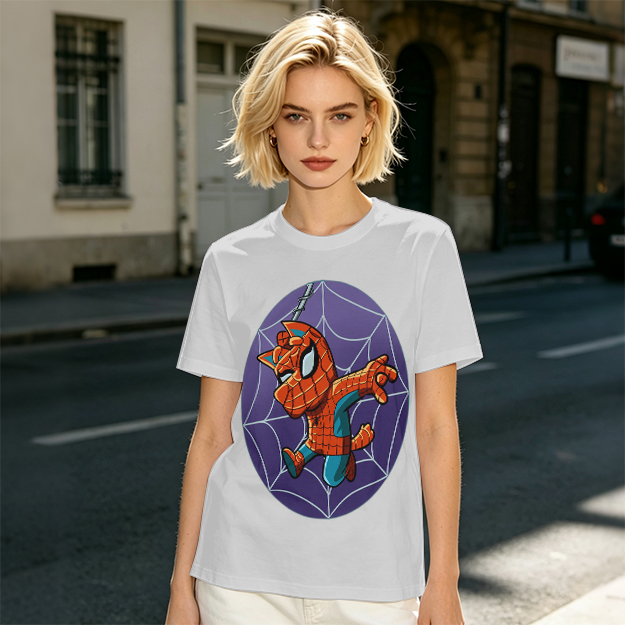 Olive T-Shirt with Cute Spider-Cat Web Print