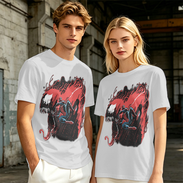Olive T-shirt with Spider-Man and Symbiote Villain Graphic
