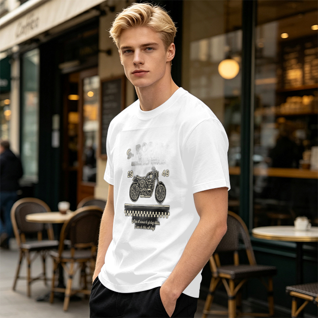 Olive Motorcycle Graphic T-Shirt With 1949 Checkered Print