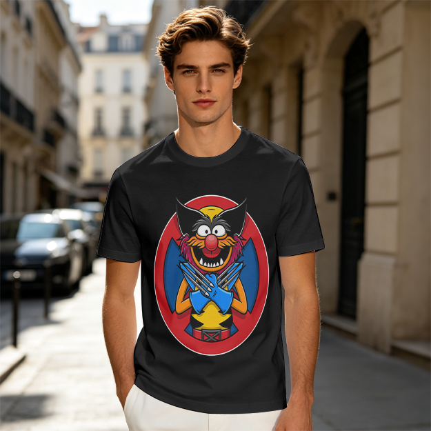 Olive T-Shirt With Muppet Wolverine Mashup Graphic