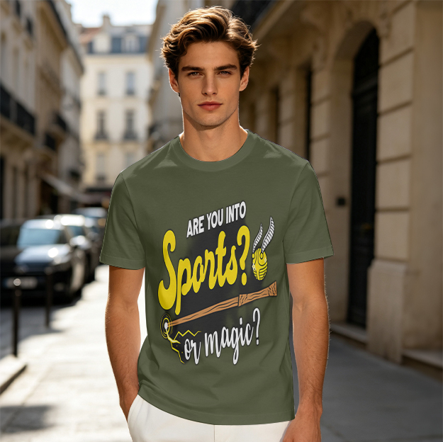 Olive T-Shirt With Sports Or Magic Wizard Themed Print