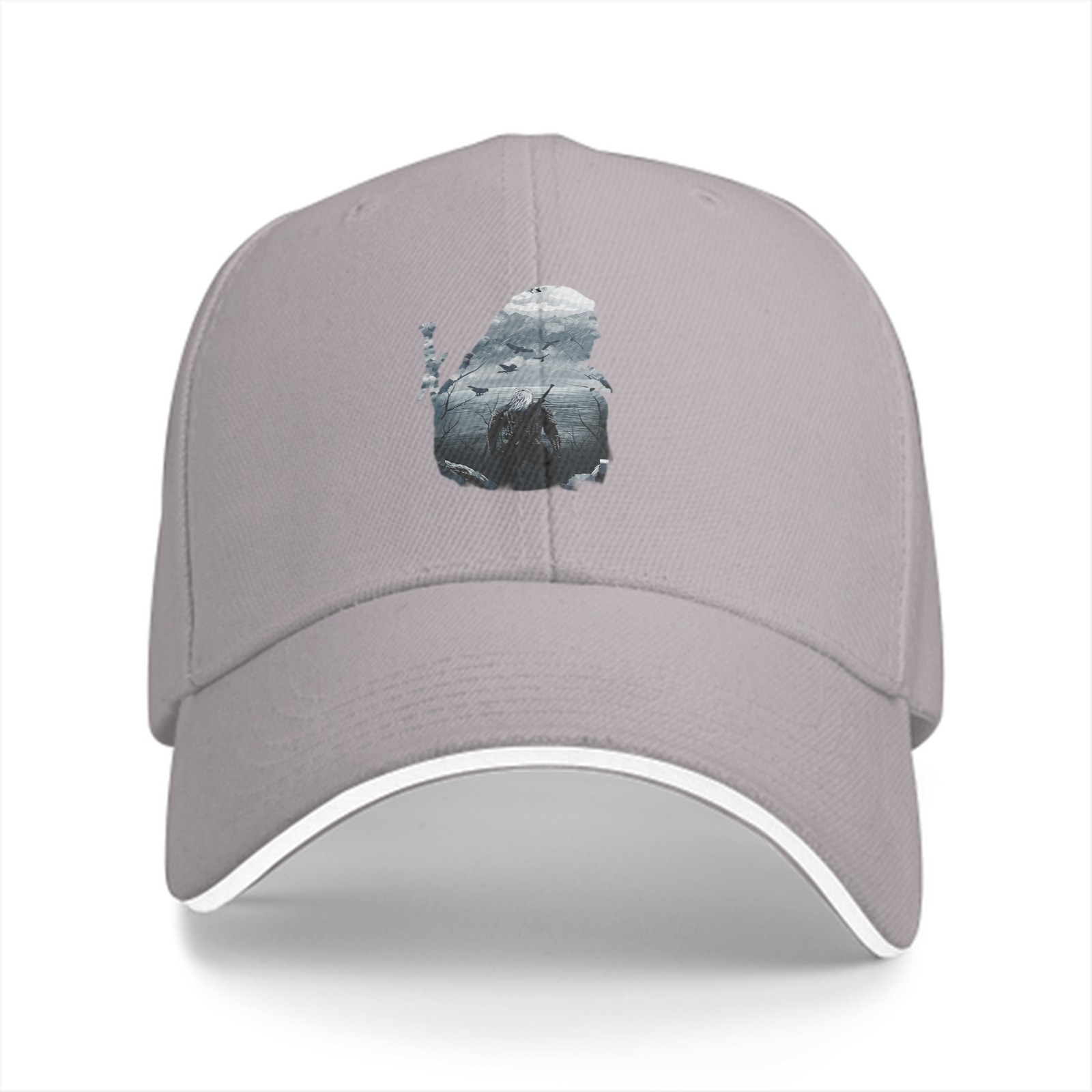 Black baseball cap with hooded warrior silhouette graphic