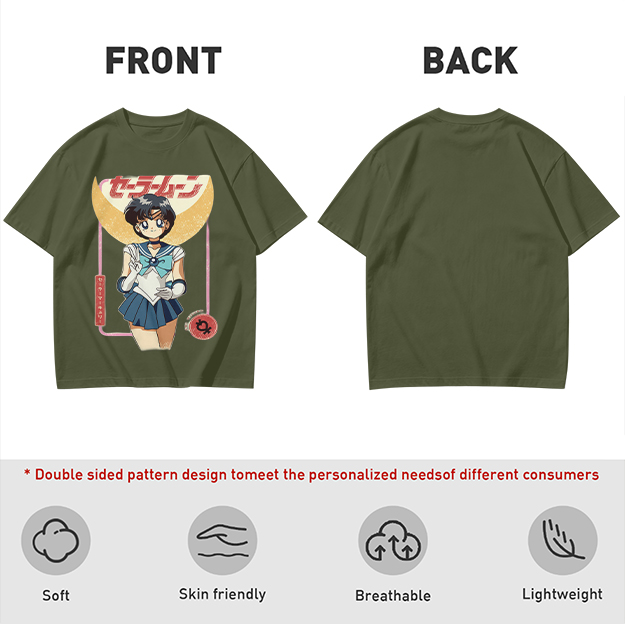Olive T-shirt with Sailor Mercury anime graphic print