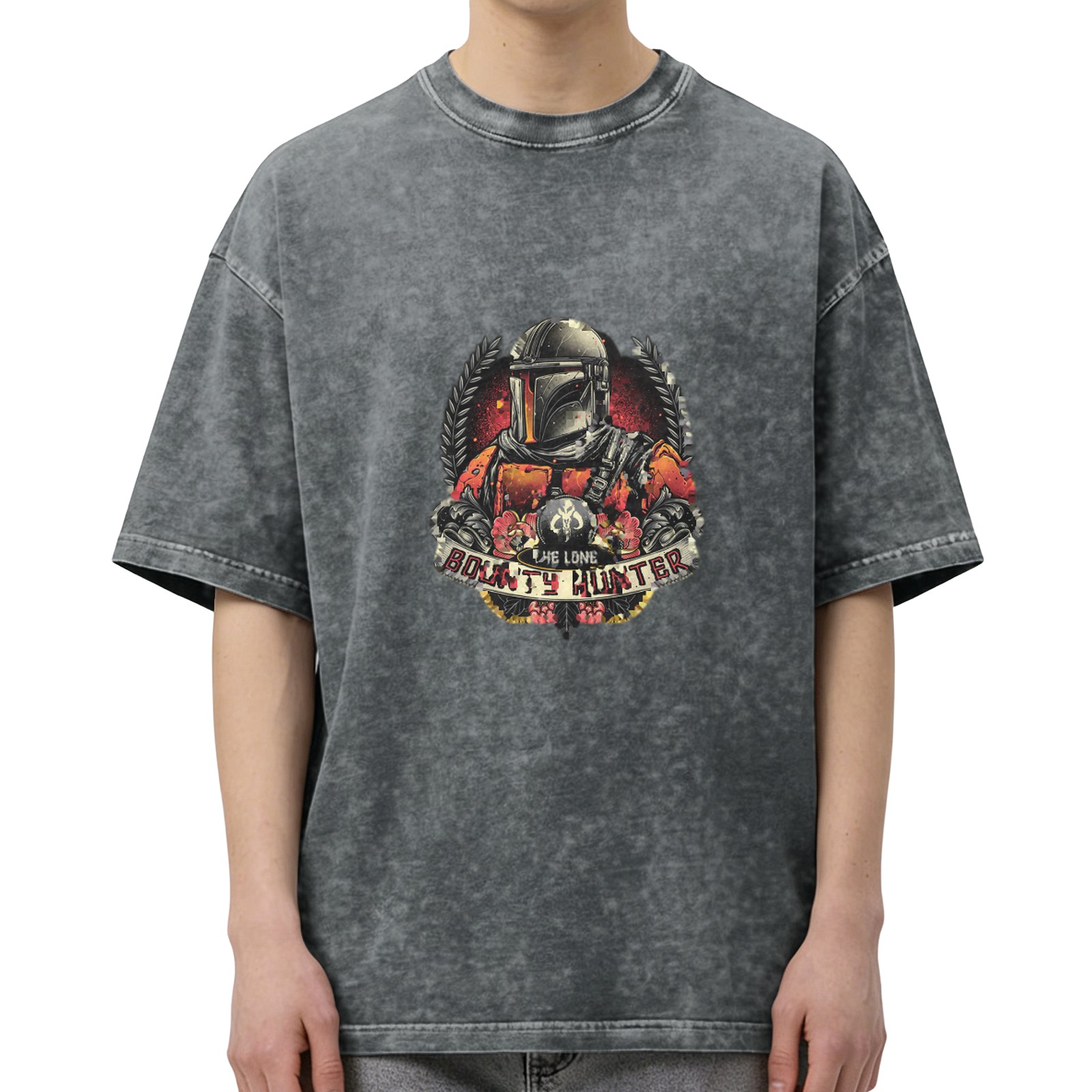 Washed Black T-Shirt with Lone Bounty Hunter Graphic