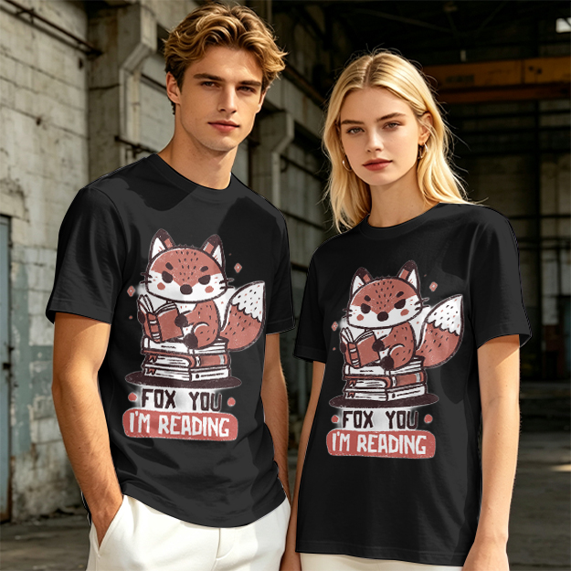 Olive T-Shirt with Cute Fox Reading Book Pun Print