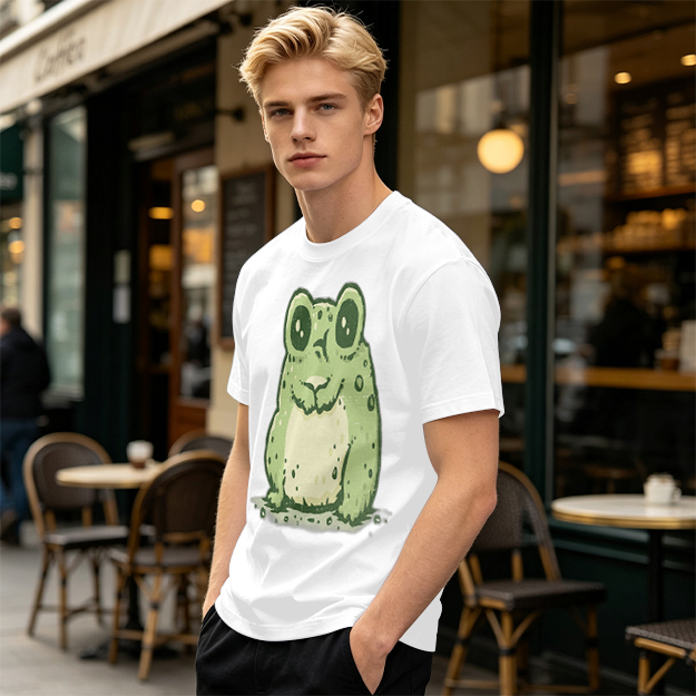 Olive Green T-Shirt With Cute Cartoon Frog Graphic Print