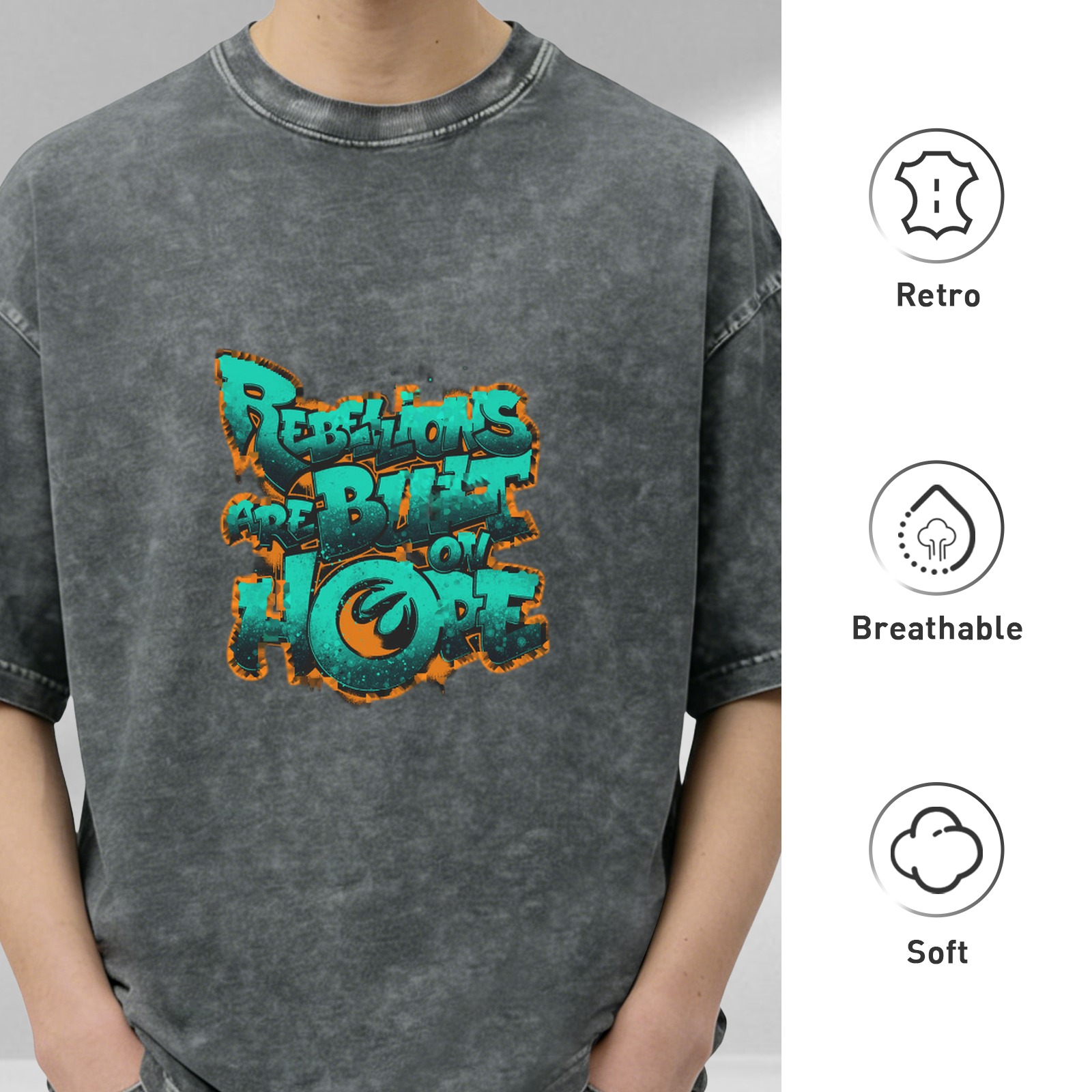 oversized acid wash t-shirt with rebellions are built on hope graphic