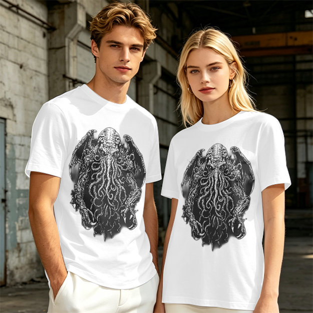 Olive Green T-Shirt with Cthulhu Monster Graphic Print