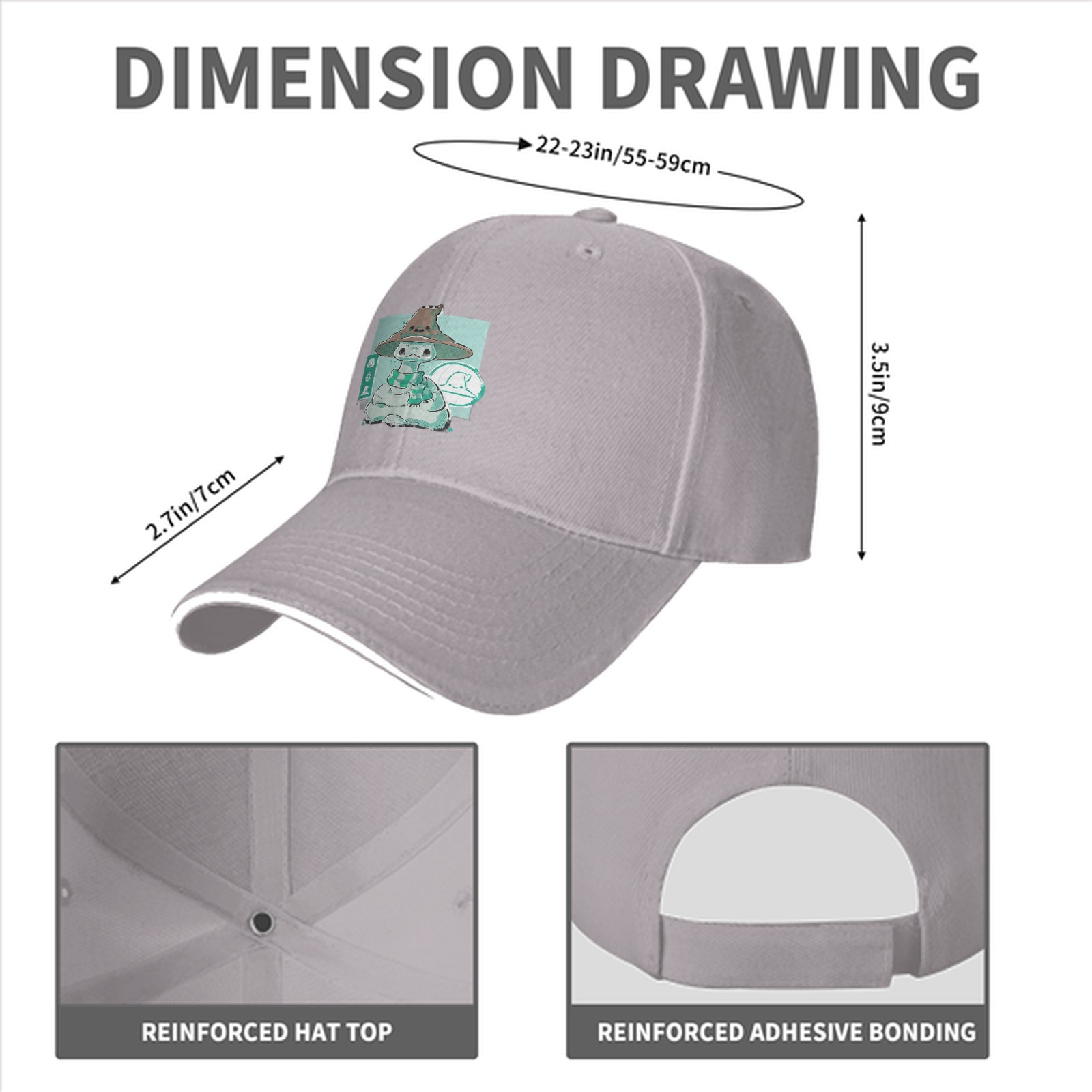 Black Baseball Cap With Cute Witch Snake Character Graphic