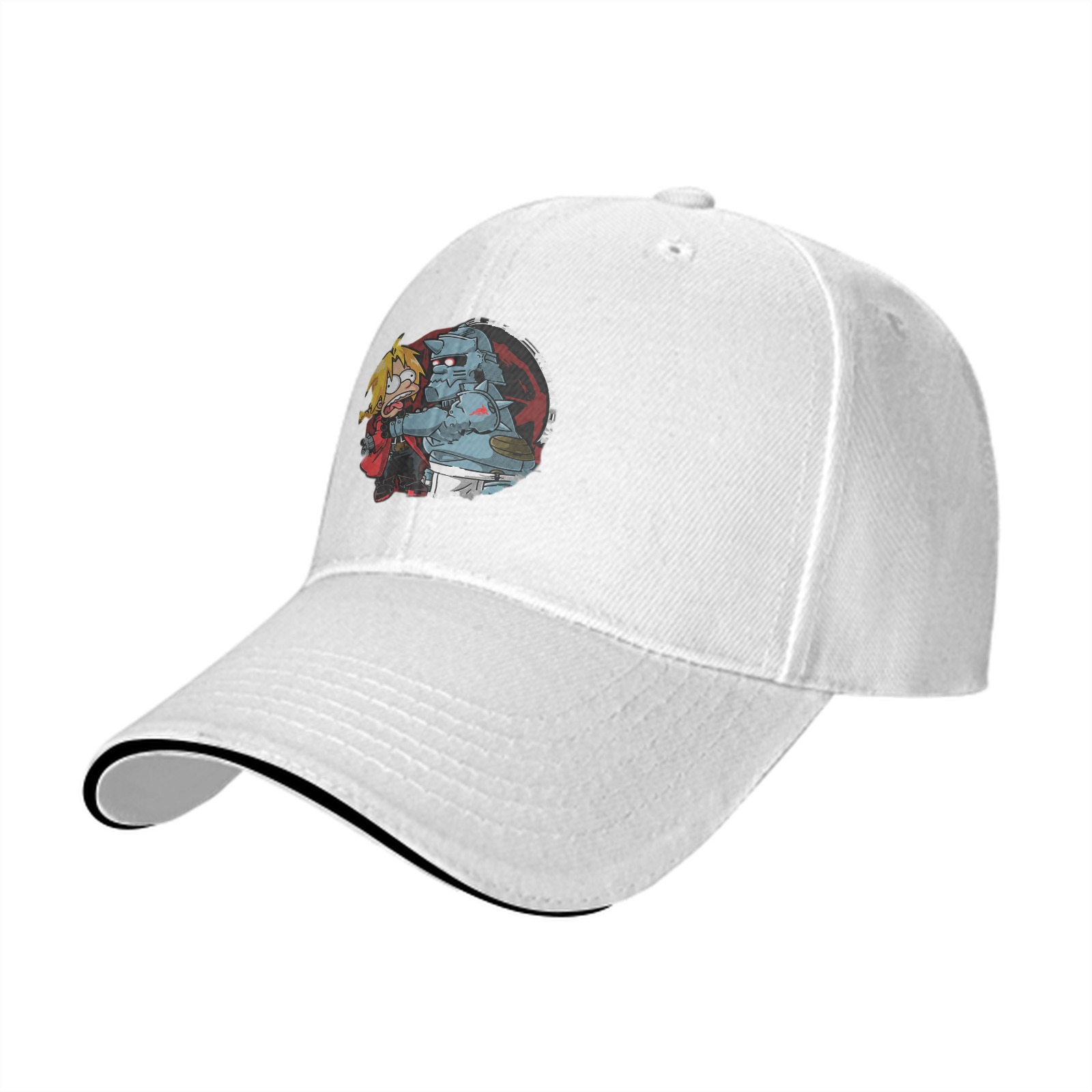 Black baseball cap with Fullmetal Alchemist brothers graphic print