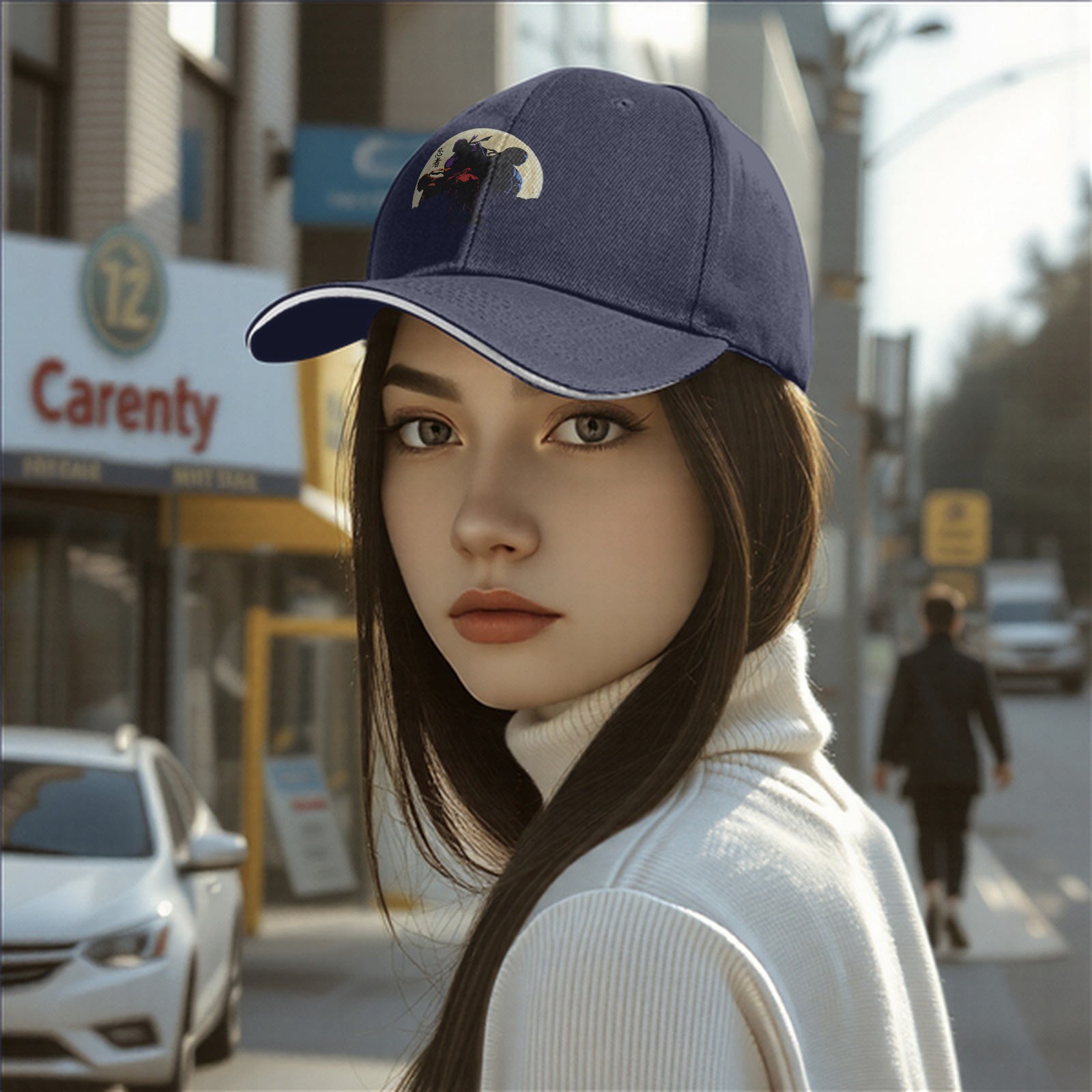 Black baseball cap with ninja turtle silhouette moon graphic