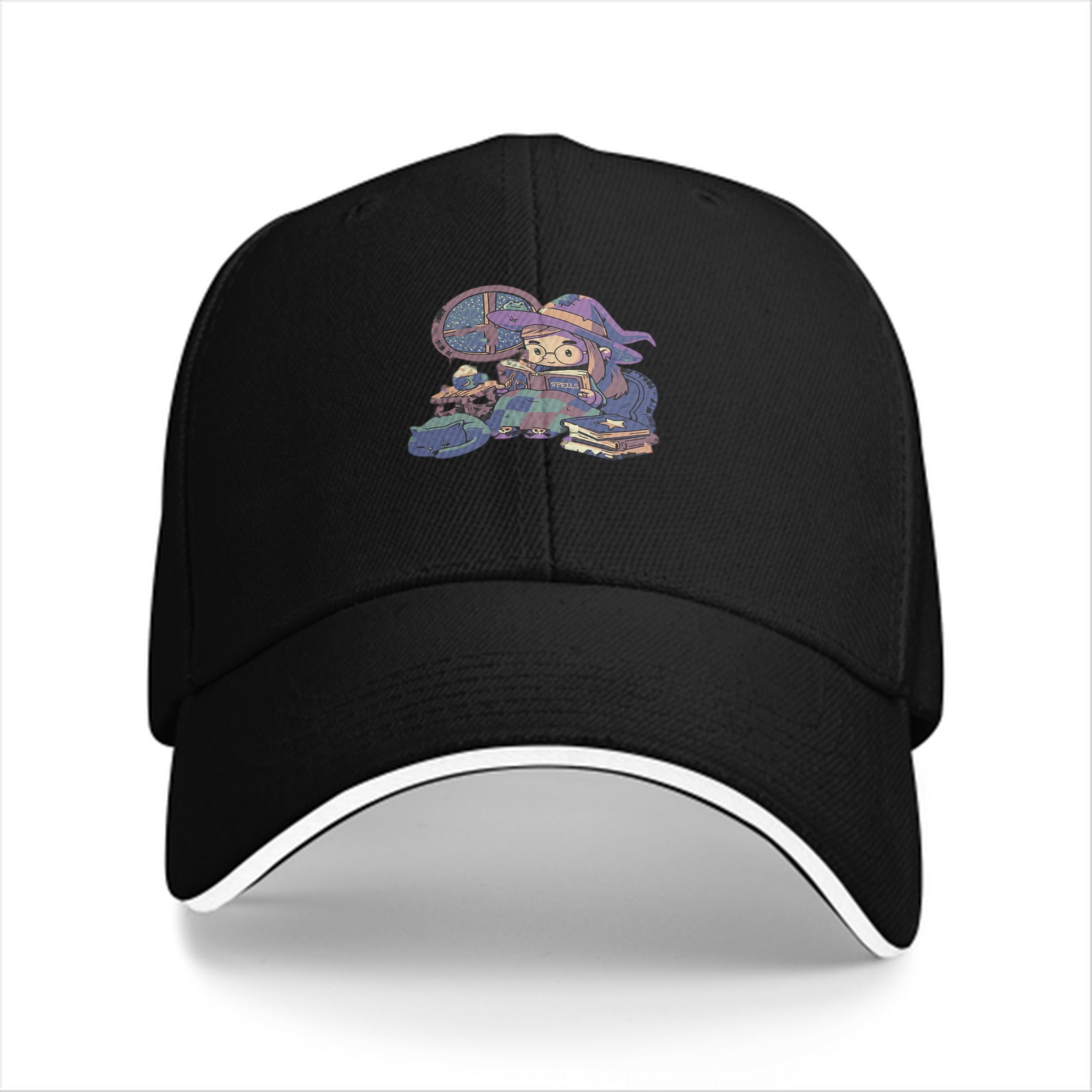 Black Baseball Cap With Cute Witch Reading Art Print