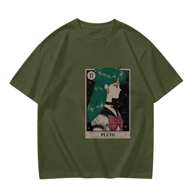 Olive T-Shirt with Sailor Pluto Tarot Card Print