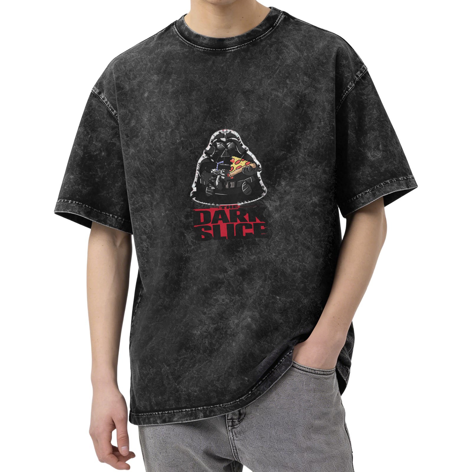 Dark Slice Darth Vader Pizza Print Oversized T-Shirt