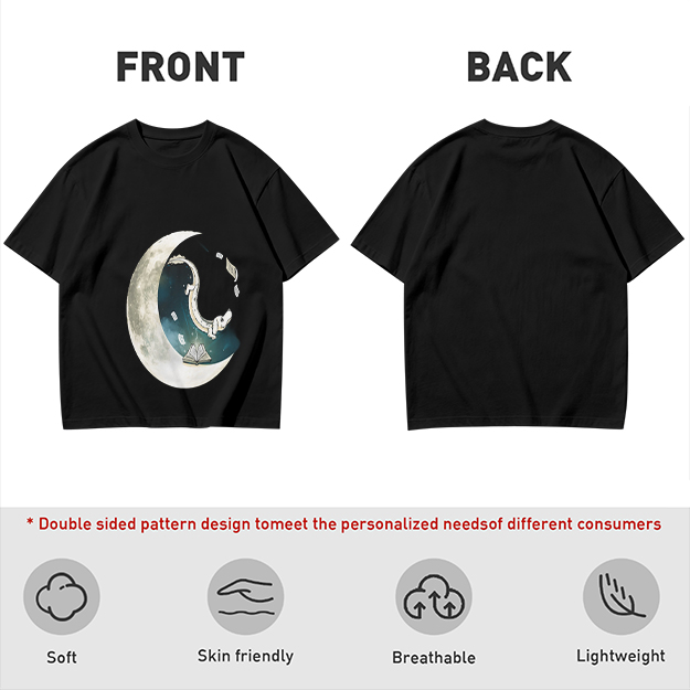 Olive T-shirt with Crescent Moon Galaxy Astronaut Graphic