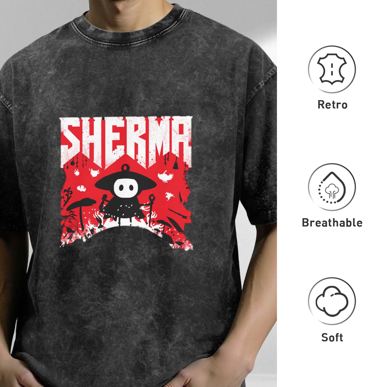Oversized Acid Wash T-Shirt With Sherma Graphic Print