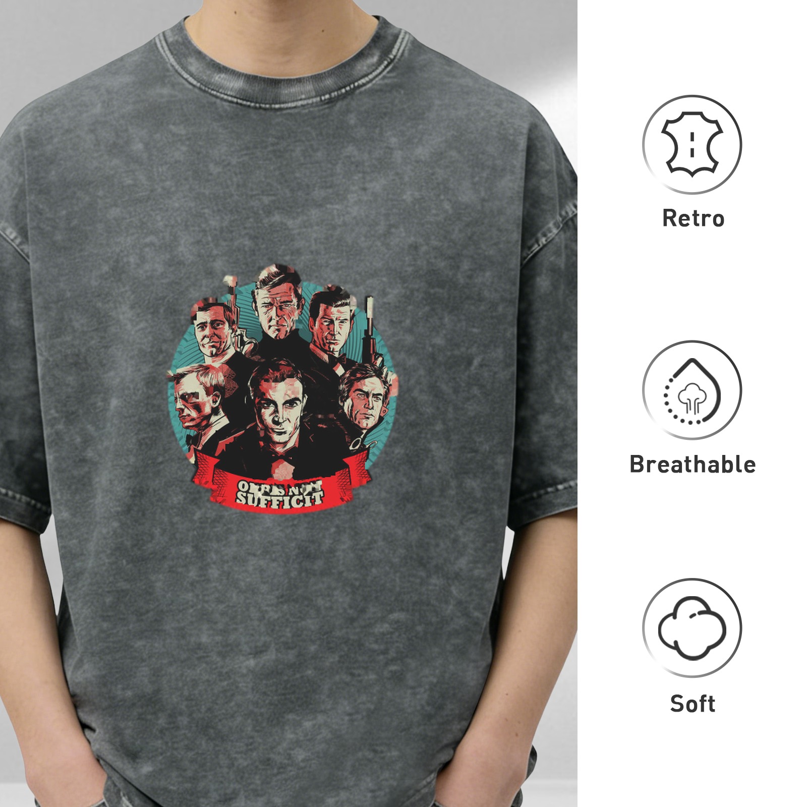 Washed Black T-Shirt with James Bond 007 'Order Not Sufficient' Graphic