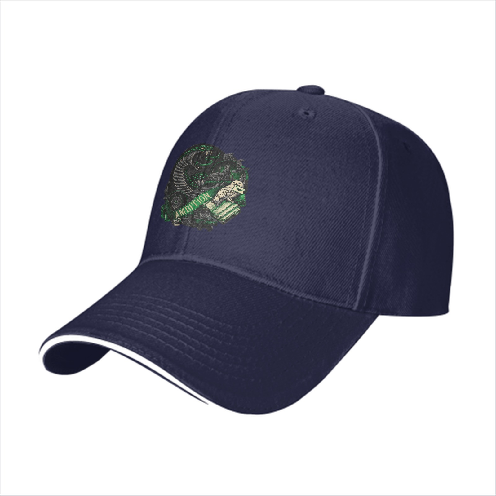 Black Baseball Cap With Slytherin Ambition Snake Crest Design