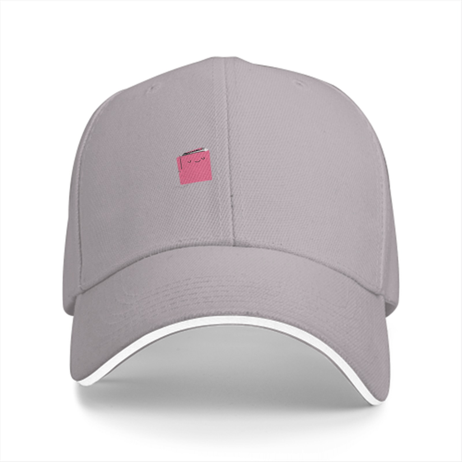 Black Baseball Cap With Small Pink Square Smiley Graphic