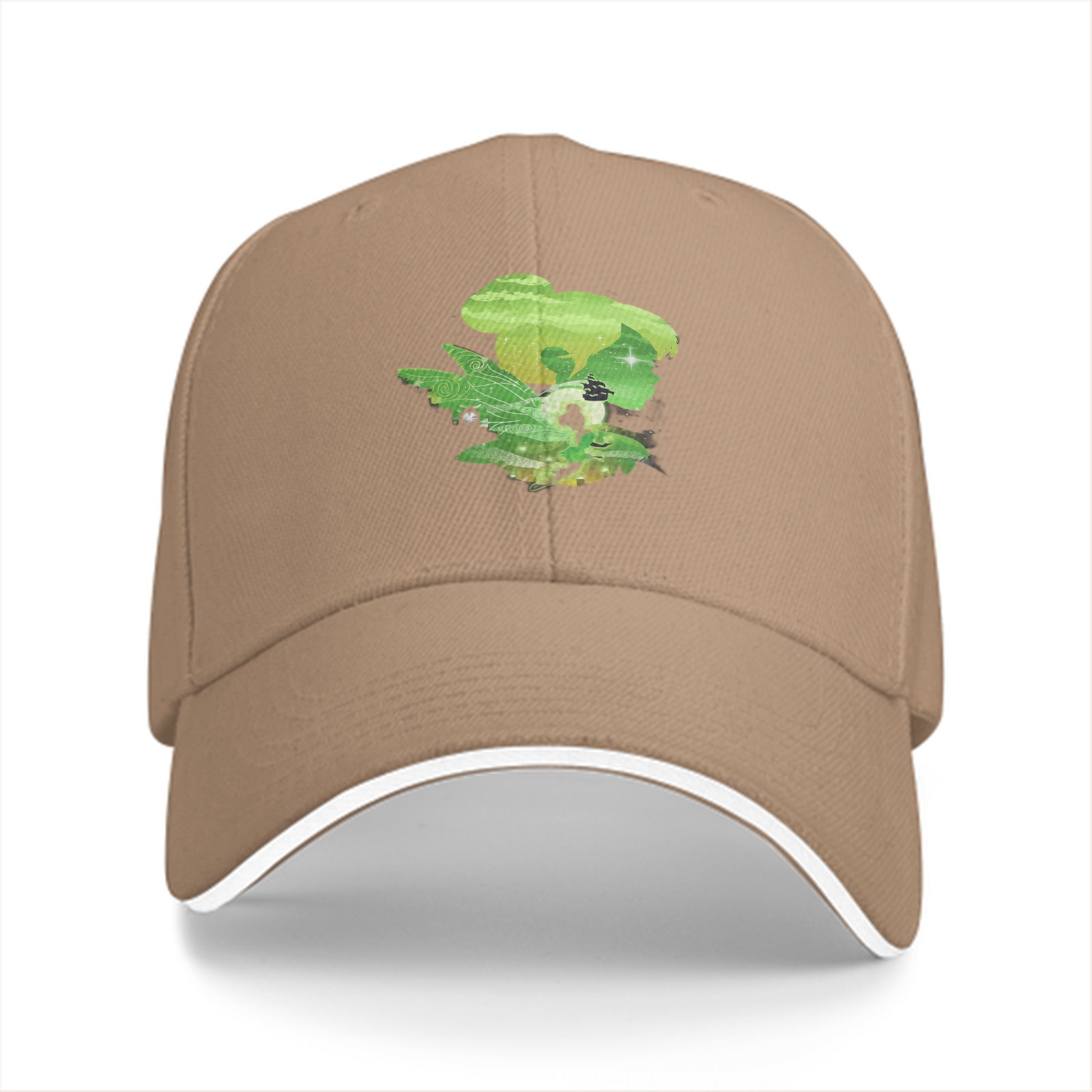 Black Baseball Cap With Green Fairy Silhouette Graphic