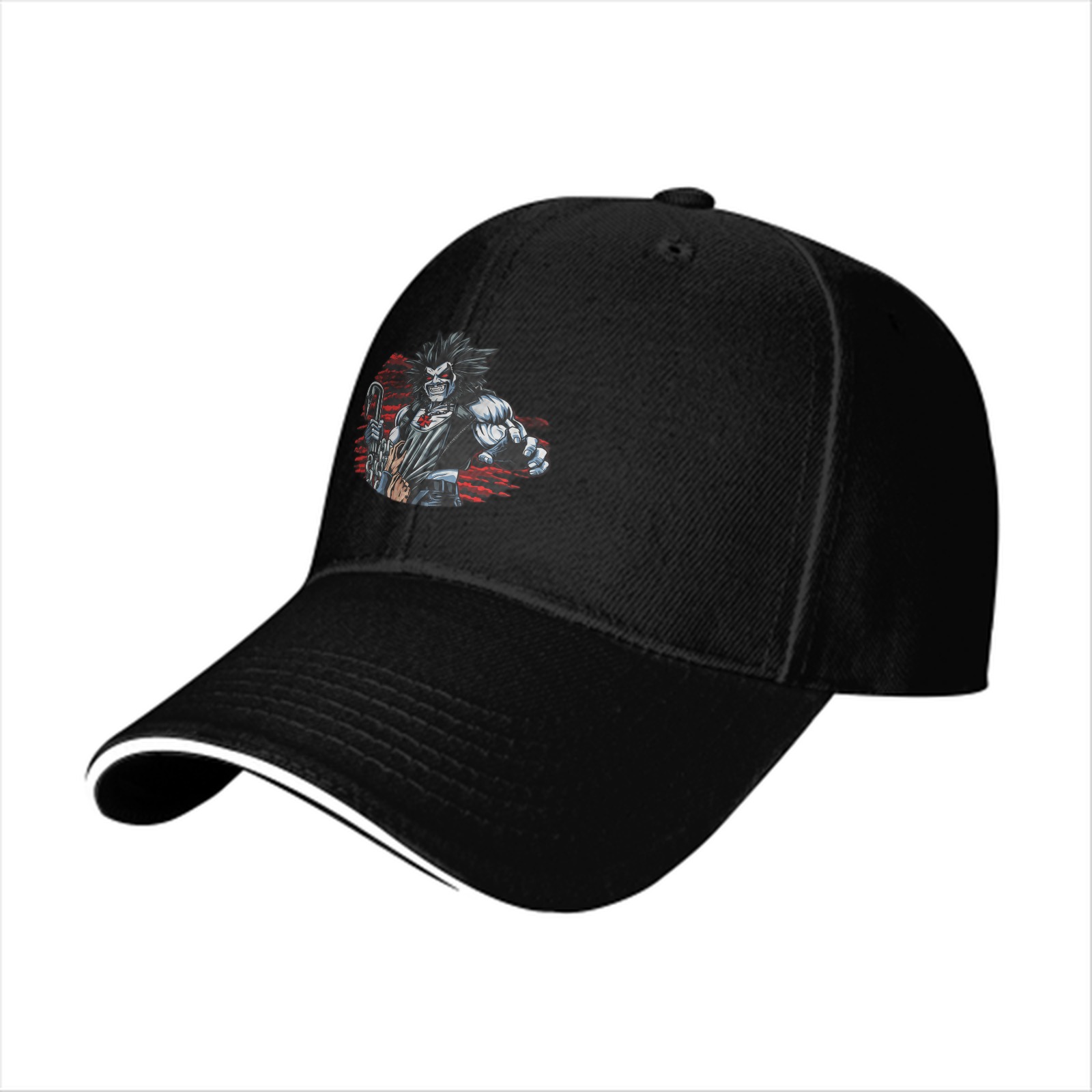 Black Baseball Cap With Fierce Muscular Antihero Graphic Print
