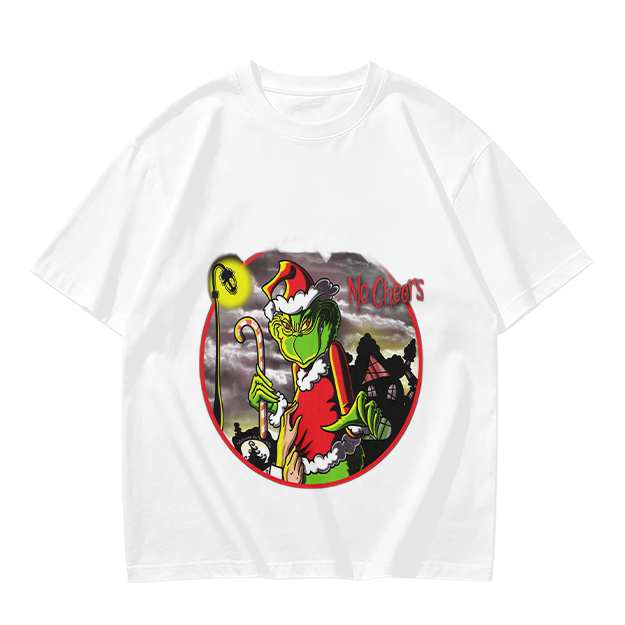 Olive T-shirt with Grinch 'No Cheers' Christmas Graphic Print