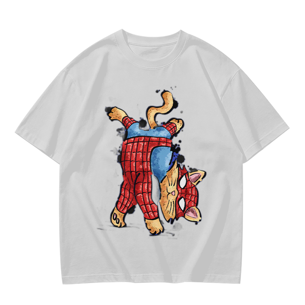 Olive T-Shirt With Playful Spider Cat Superhero Graphic Print