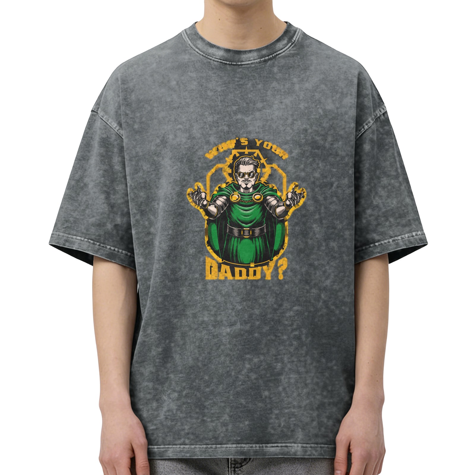 Oversized Dark Wash Graphic T-Shirt With Villain Art Print