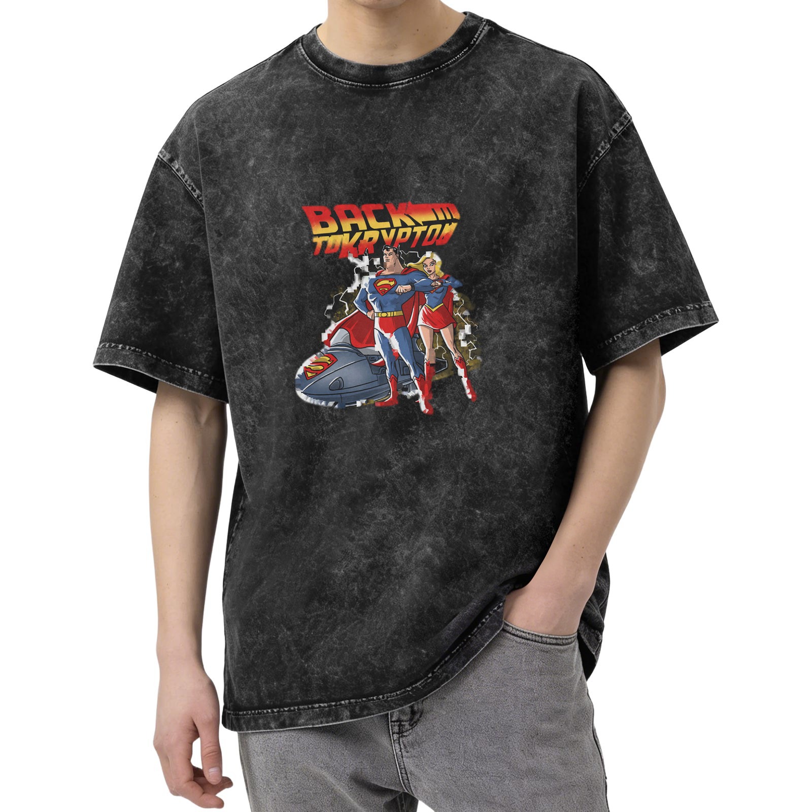 Back To Krypton Superman & Supergirl Vintage Wash Graphic T-Shirt