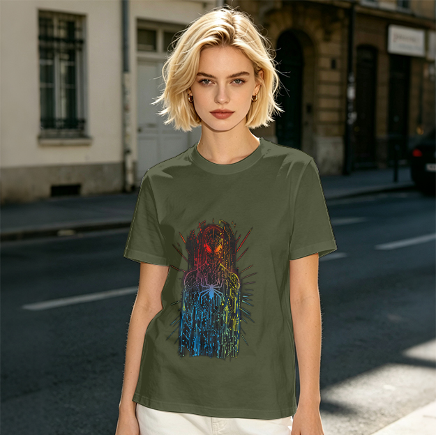 Olive T-Shirt With Abstract Gradient Spider-Man Graphic