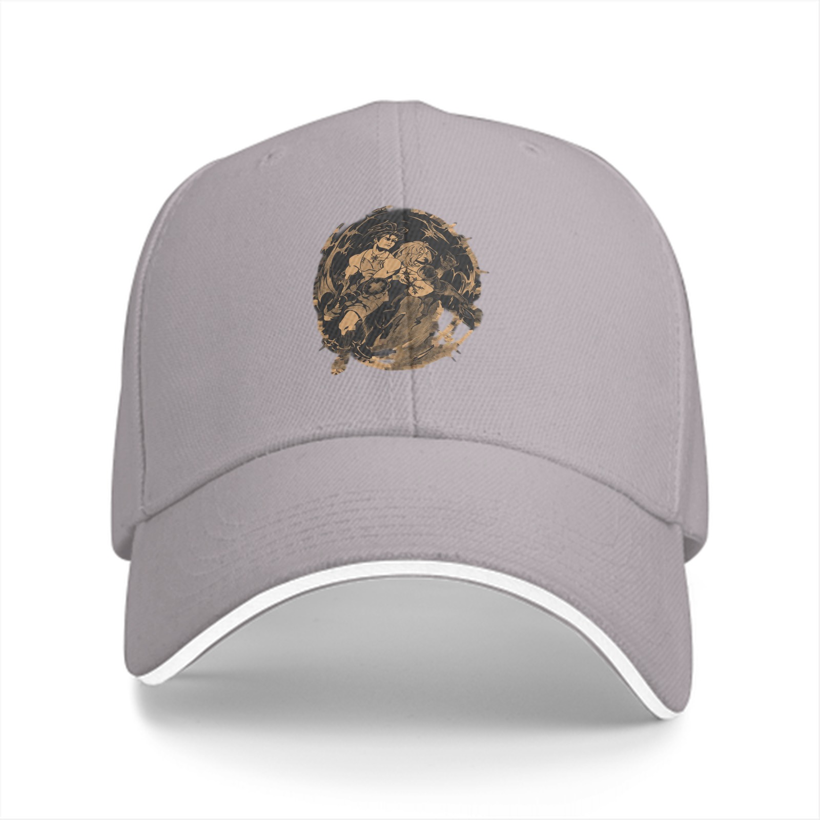 Black Baseball Cap With Distressed Fantasy Character Art Print