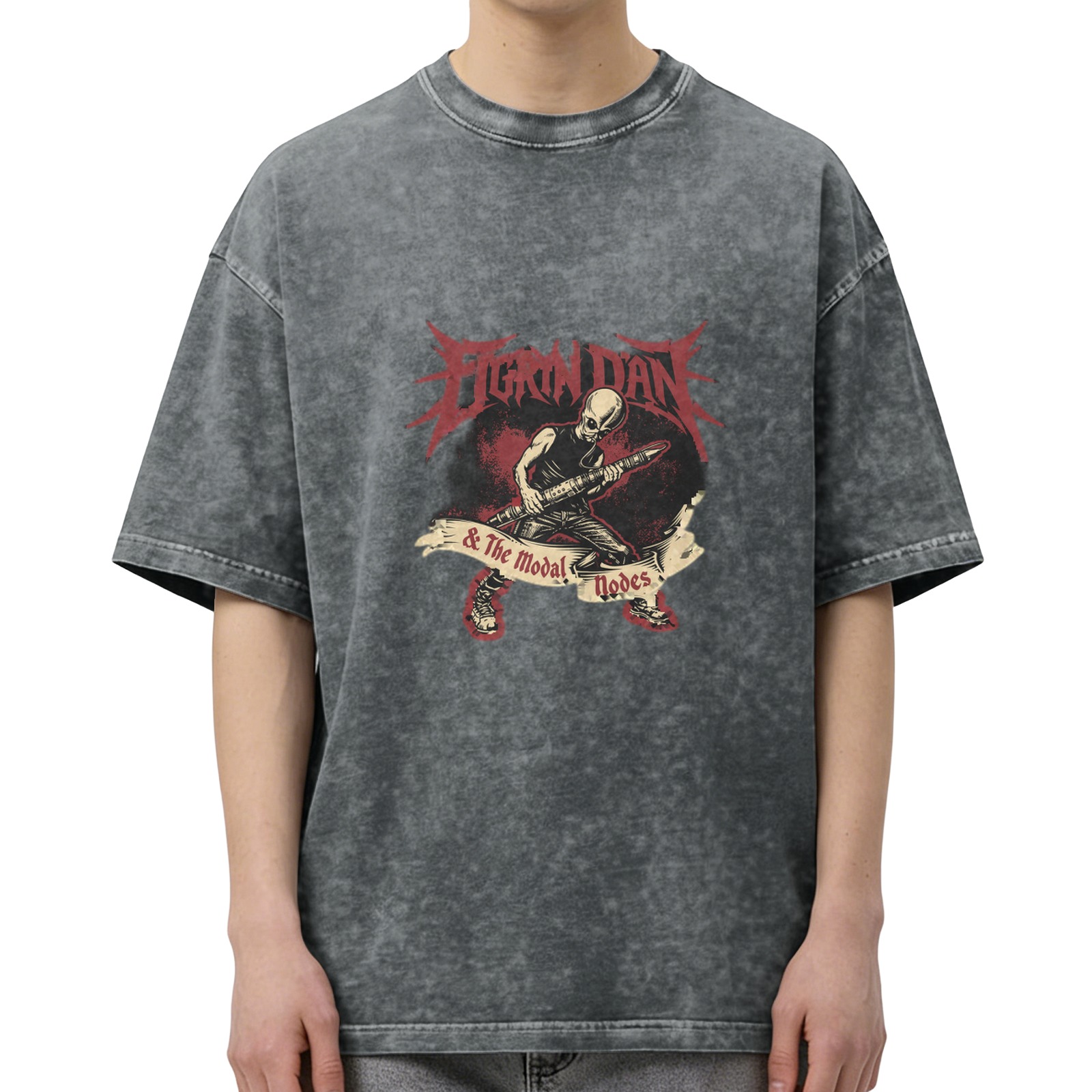 Fingrin Dan & The Modal Nodes Alien Guitar Player Band T-Shirt