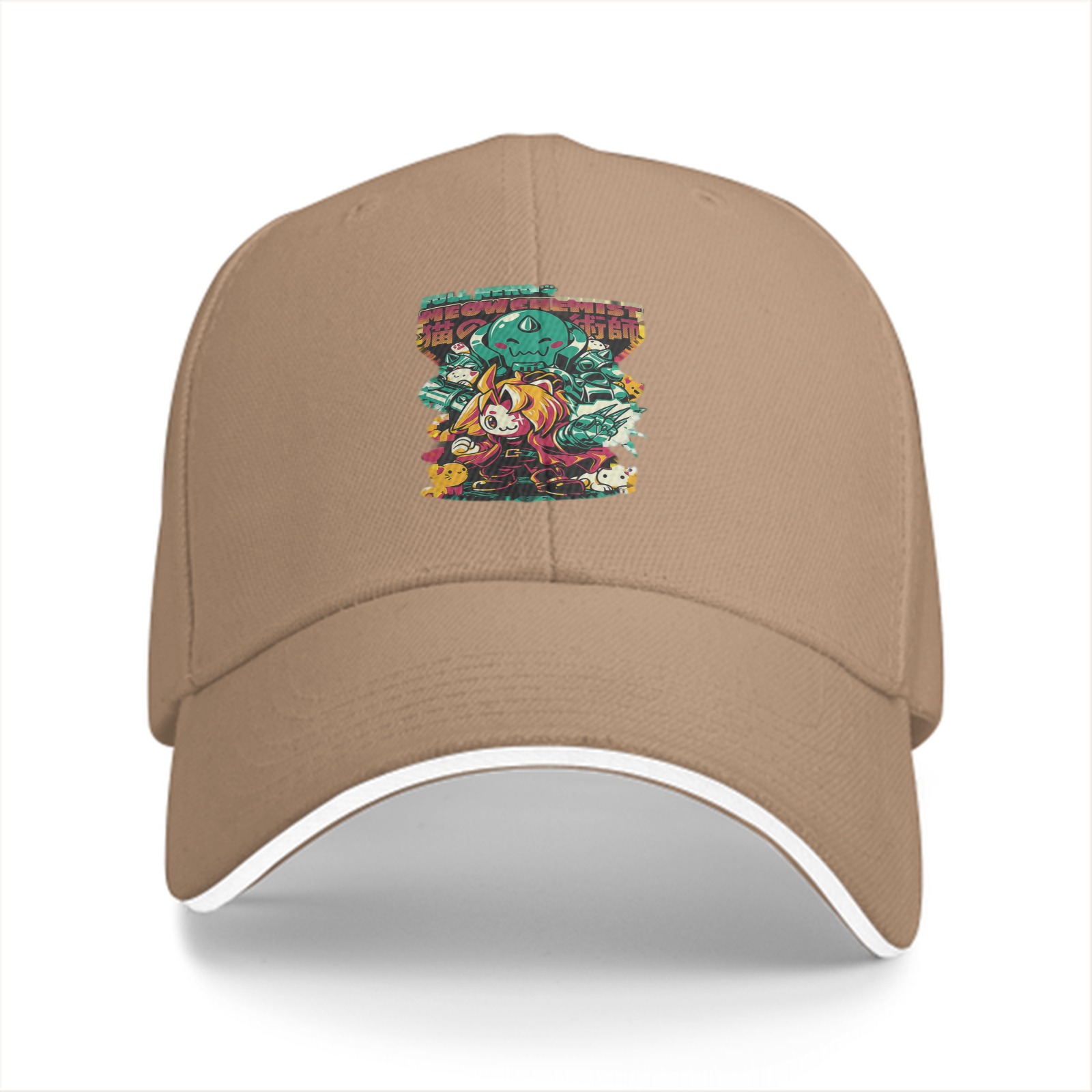 Black Baseball Cap with Anime Fantasy Creature Graphic Print
