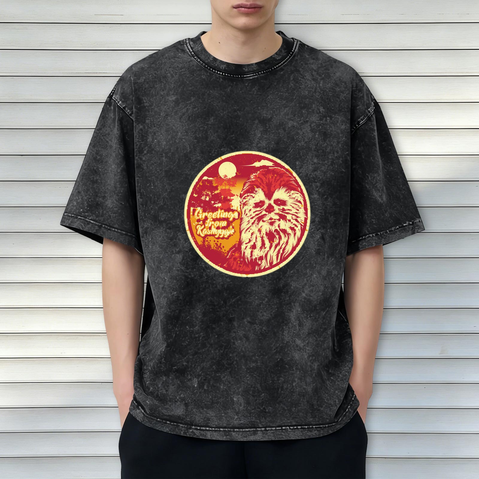 Greetings from Kashyyyk Chewbacca Graphic Acid Wash T-Shirt