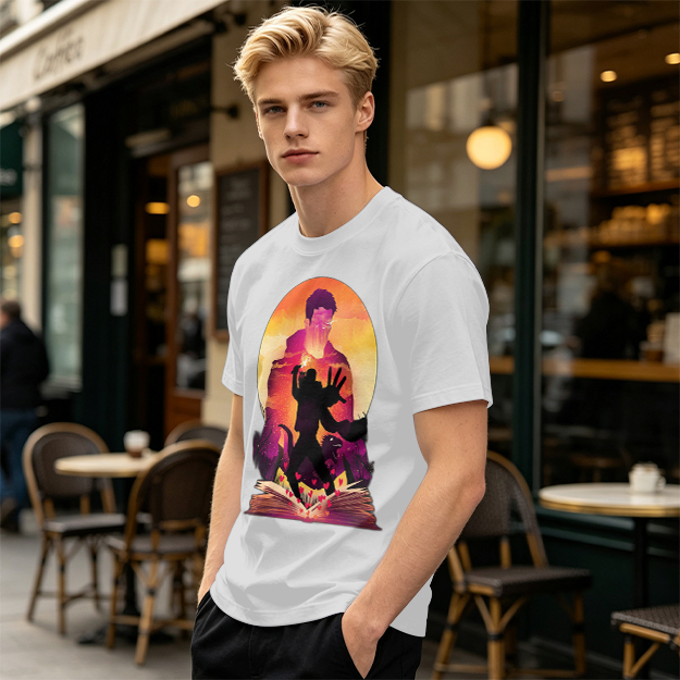 Olive T-Shirt With Fantasy Sunset Silhouette Graphic Print