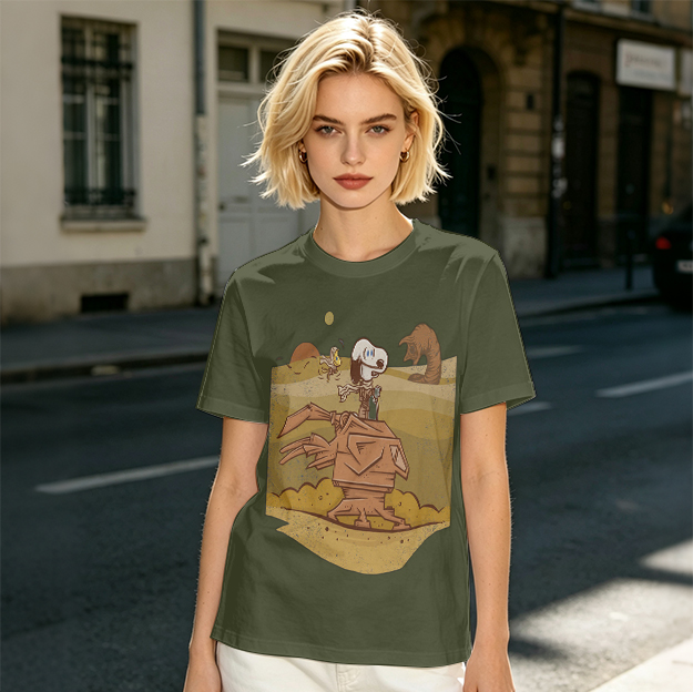 Olive T-Shirt With Desert Alien Dog Graphic Print