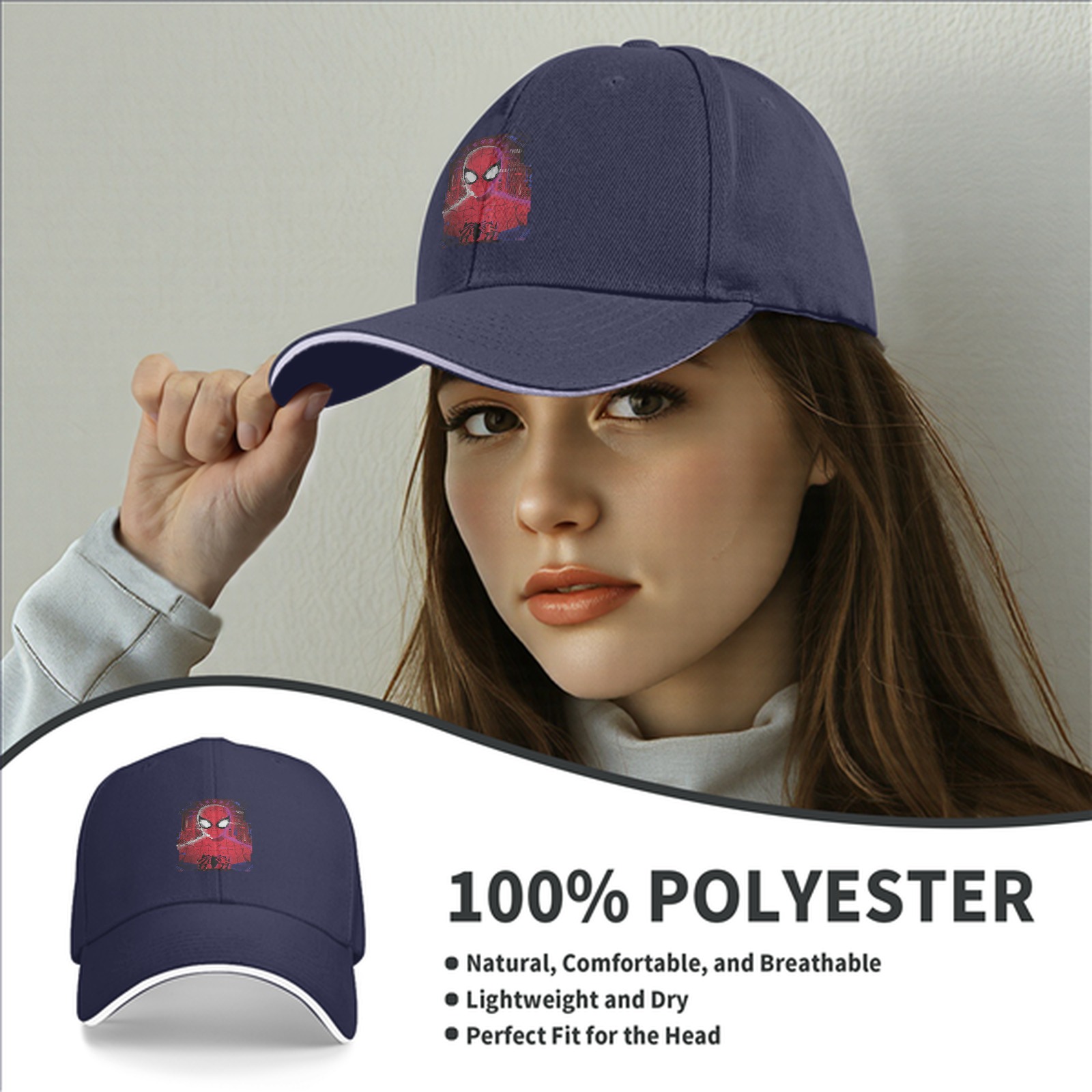 Black Baseball Cap With Spider-Man Graphic Print