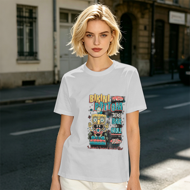 Olive T-Shirt with Bikini Bottom Tiki Bar Spongebob Graphic