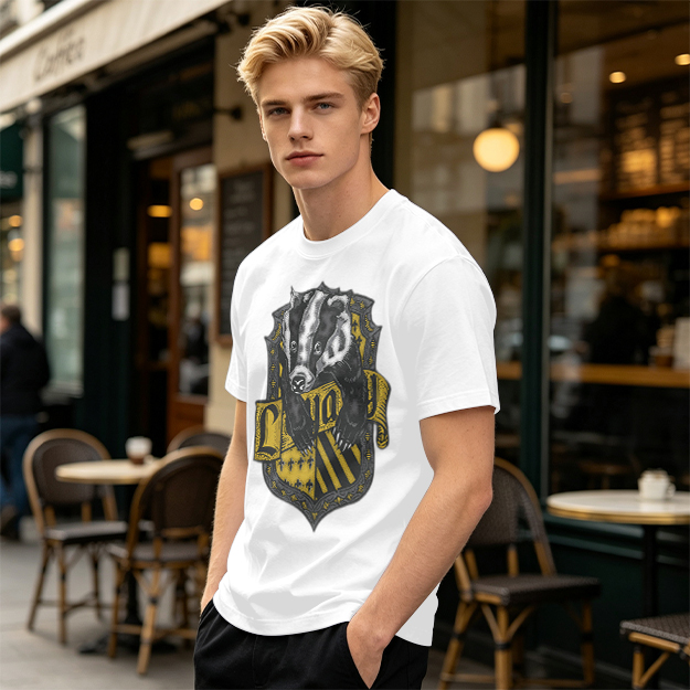 Olive T-Shirt With Hufflepuff Badger Crest Graphic