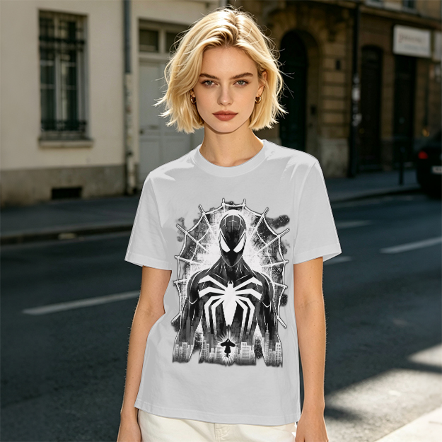 Olive T-shirt with Black Spider-Man Symbiote Suit Web Print