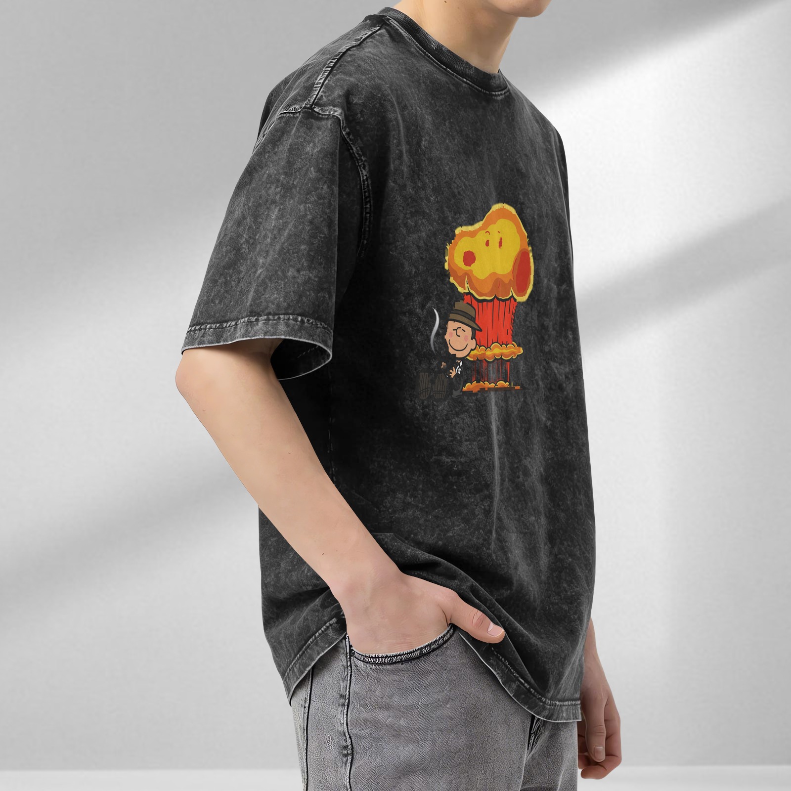 Charlie Brown Oppenheimer Mushroom Cloud Acid Wash T-Shirt