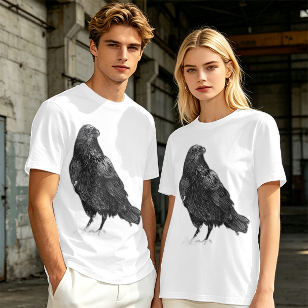 Olive Green T-Shirt With Detailed Raven Graphic Print