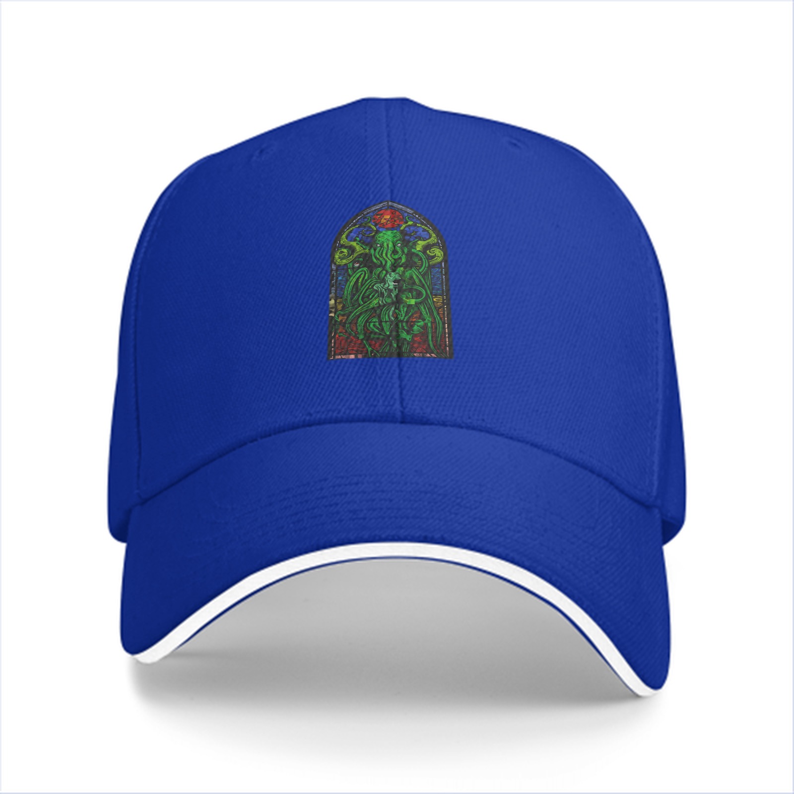 Black Baseball Cap with Stained Glass Cthulhu Art Print