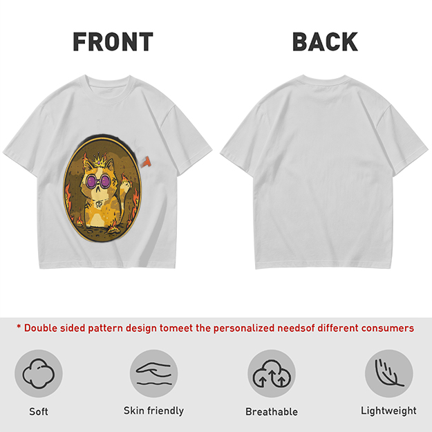 Olive T-Shirt With Flaming Royal Cat Wearing Sunglasses Print