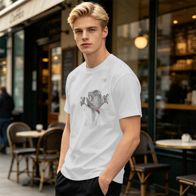 Olive Green T-Shirt With Crazy Cartoon Monster Print