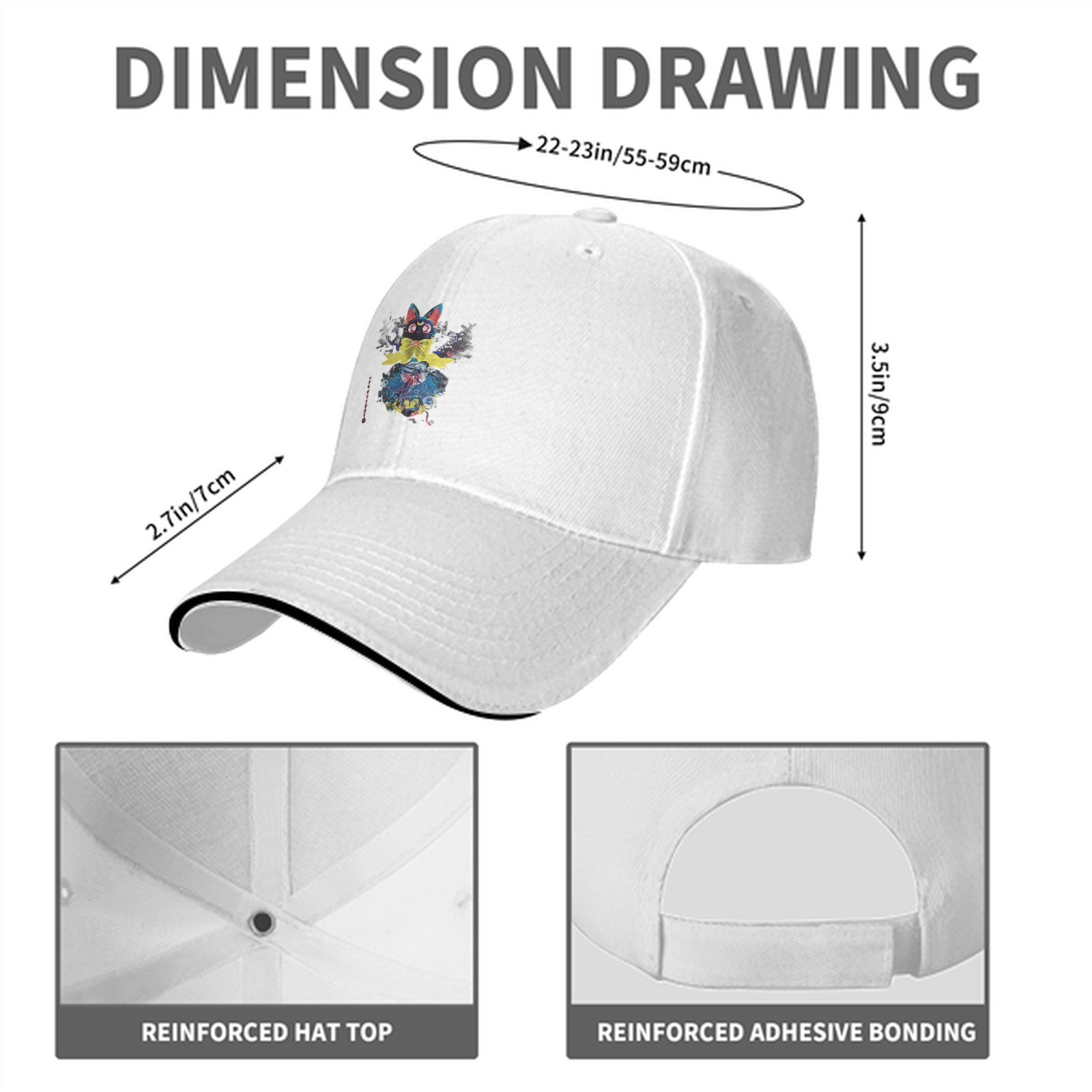Black Baseball Cap With Anime Black Cat Graphic Print