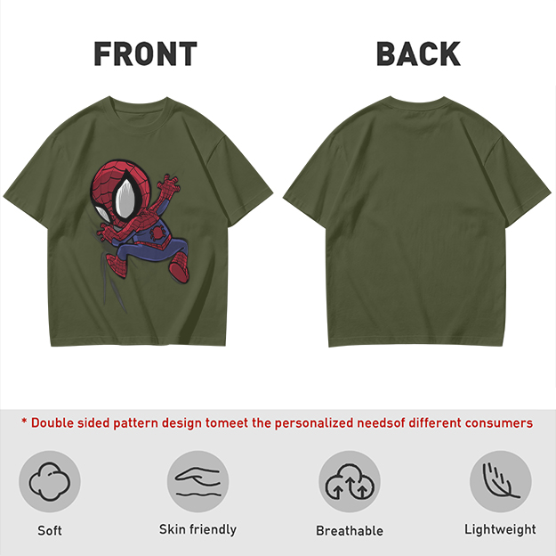 Olive T-shirt with Chibi Spider-Man Graphic Print