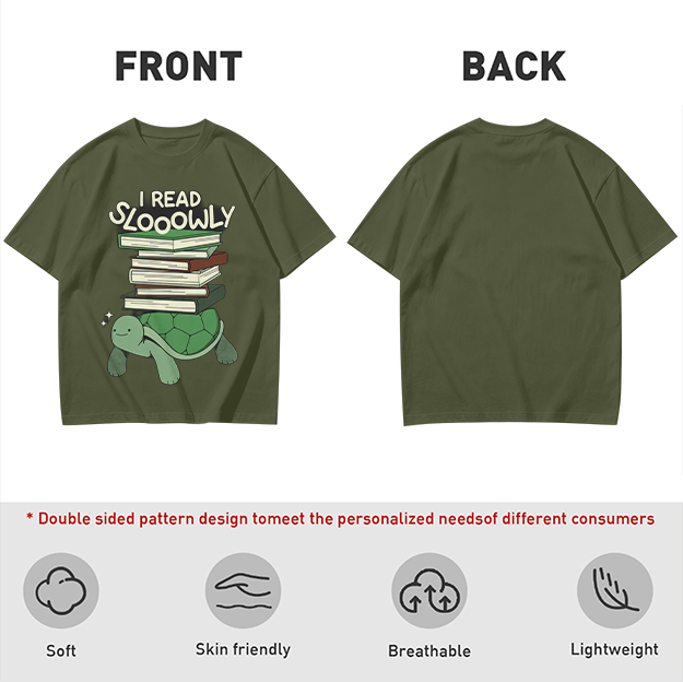 I Read Sloowly Turtle Stacked With Books T-Shirt