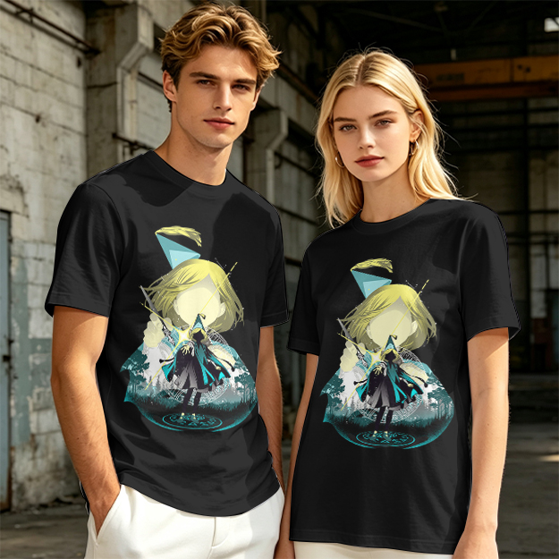 Olive T-Shirt With Chibi Wizard Anime Character Print